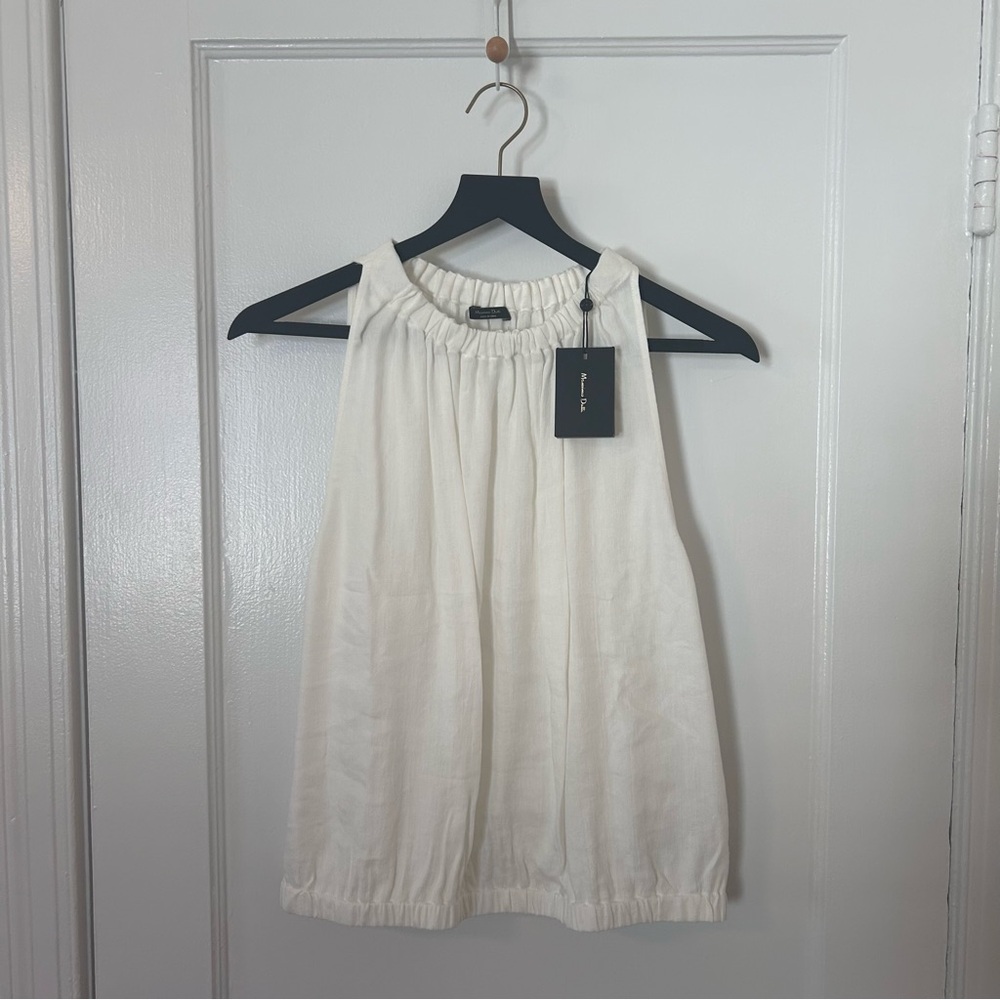 Massimo Dutti Linen Blend Pleated Halter Top Tank
